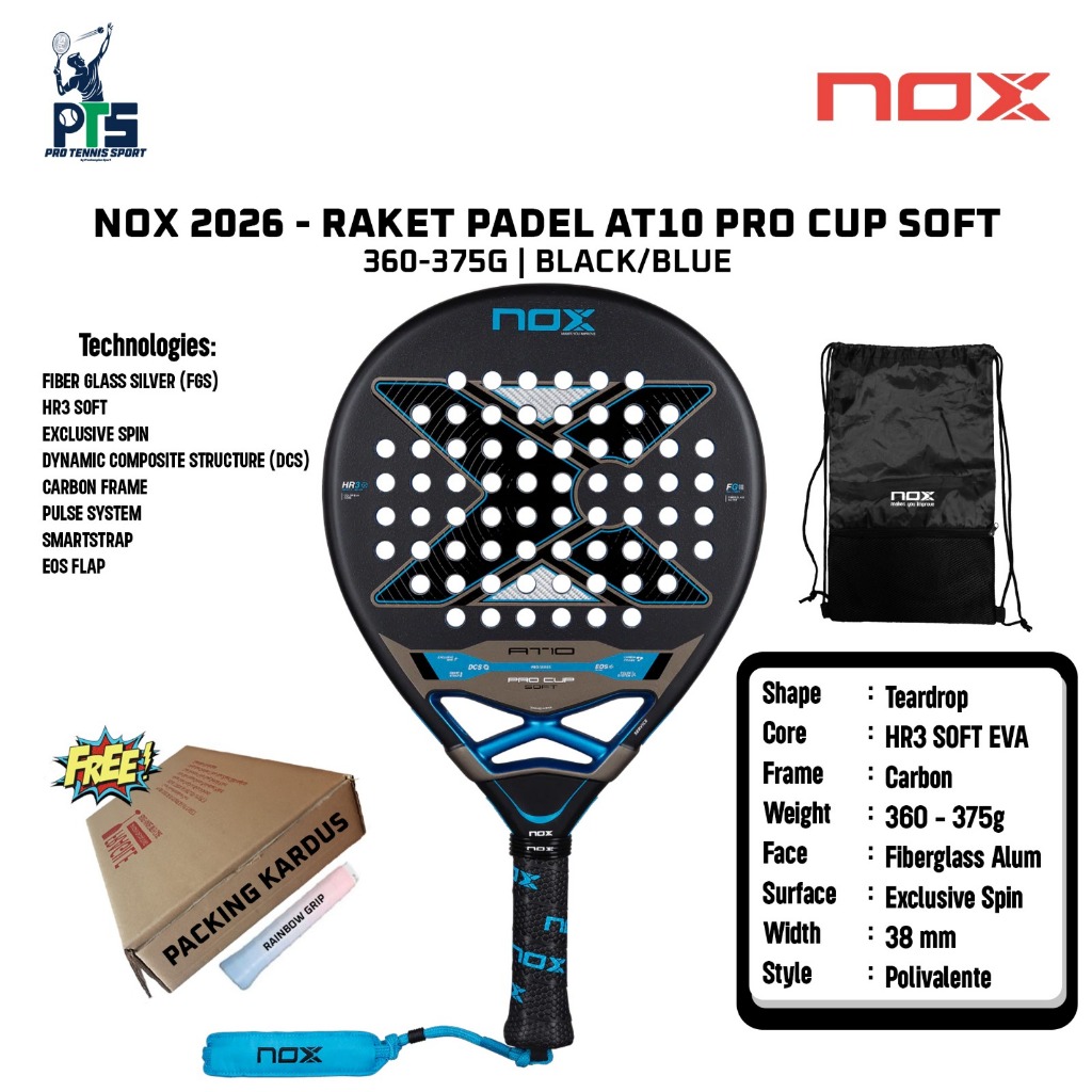 Jual Raket Padel NOX AT10 Pro Cup Soft 2026 360-375G Black Blue ...
