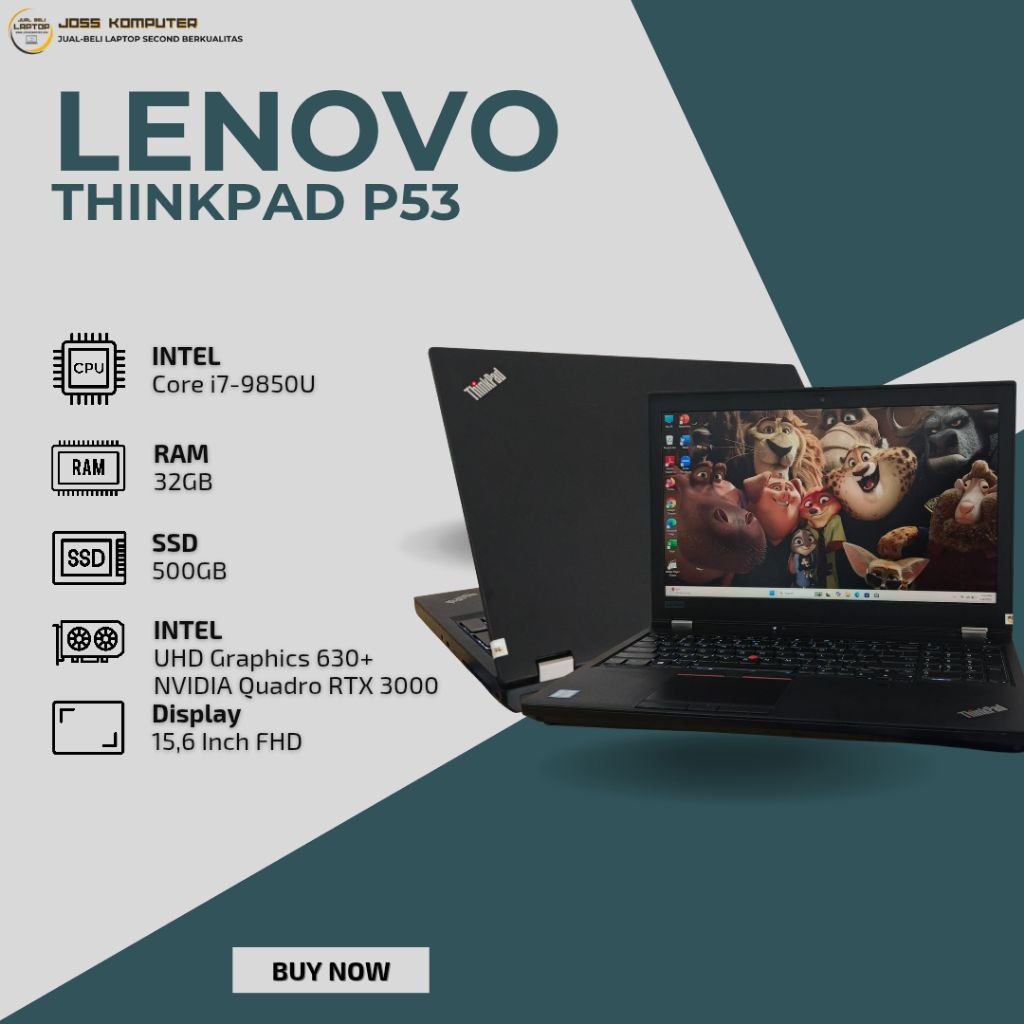 Jual LENOVO THINKPAD P53 CORE I7-9850U/RAM 32GB/SSD 500GB/15,6
