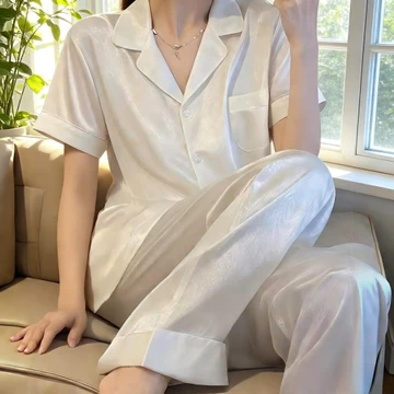 Setelan Satin Wanita Lengan Pendek Celana Panjang Korea Premium Piyama Cardigan