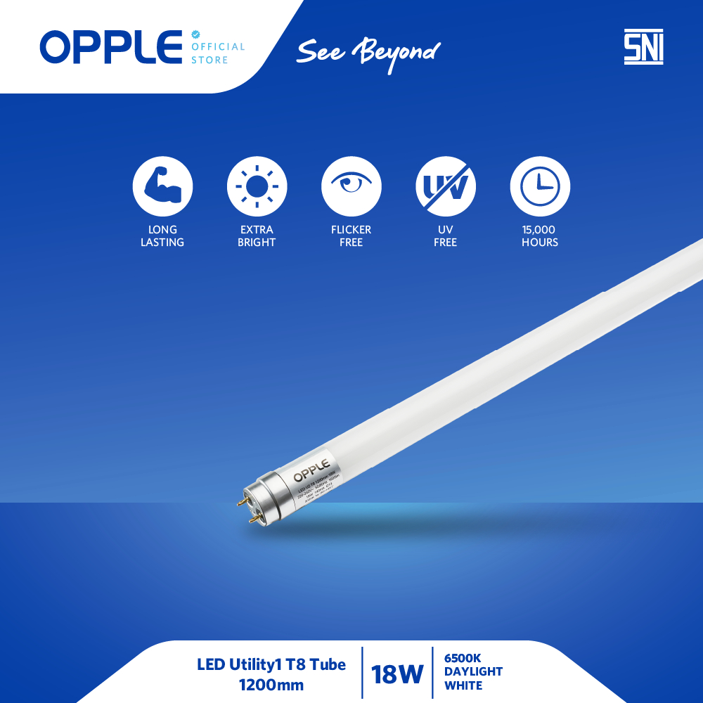 Jual OPPLE Lampu LED T8 Utility Single End 1200mm 18 Watt Putih 6500K ...