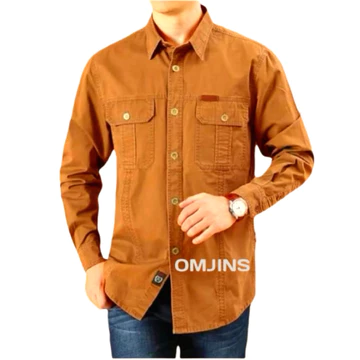 OMJINS Kemeja Lengan Panjang Pria Kemeja Kerja Polos Kemeja Tactical Outdoor Lapangan