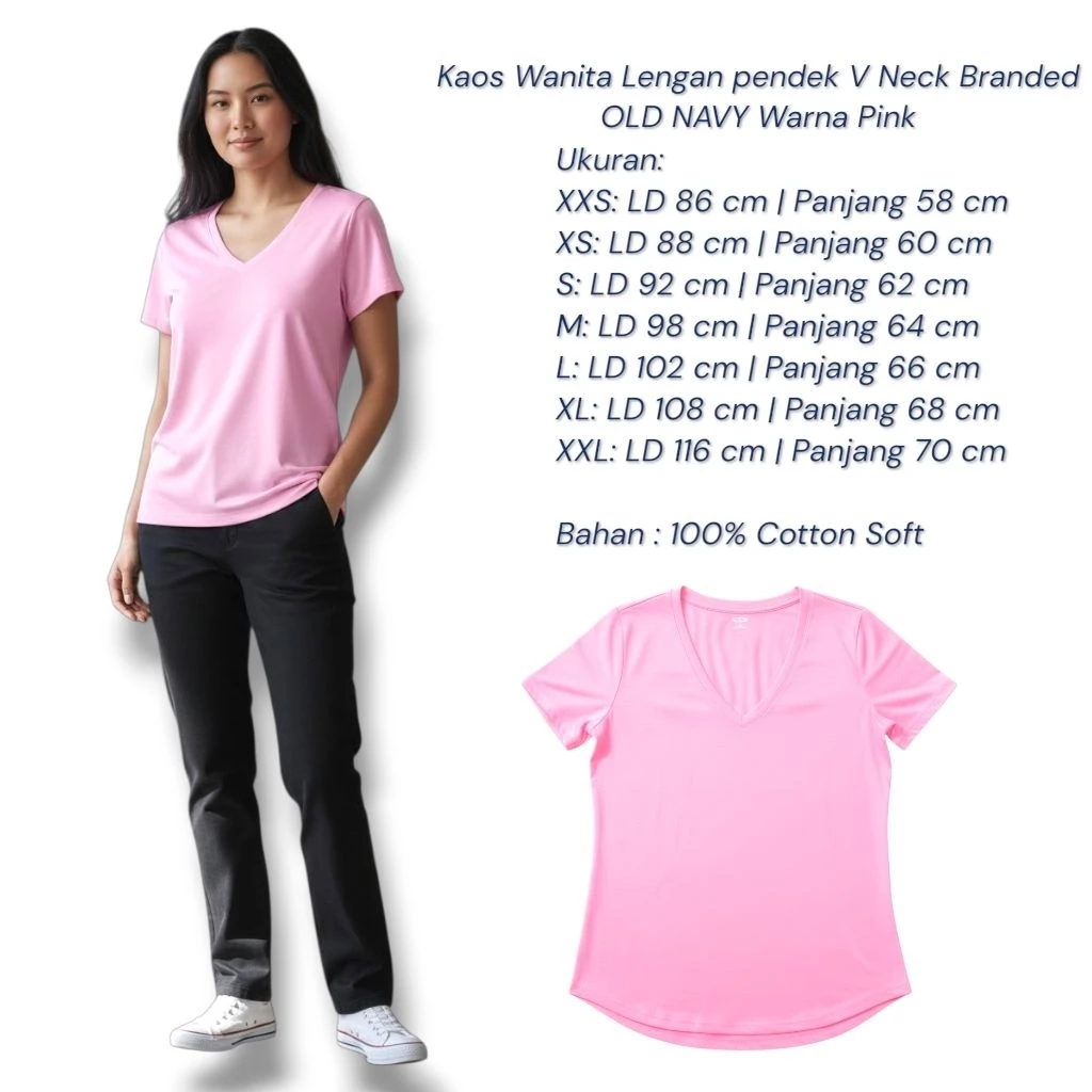 Kaos Wanita V-Neck Old Navy Original Warna Pink - Jevelis Fashion
