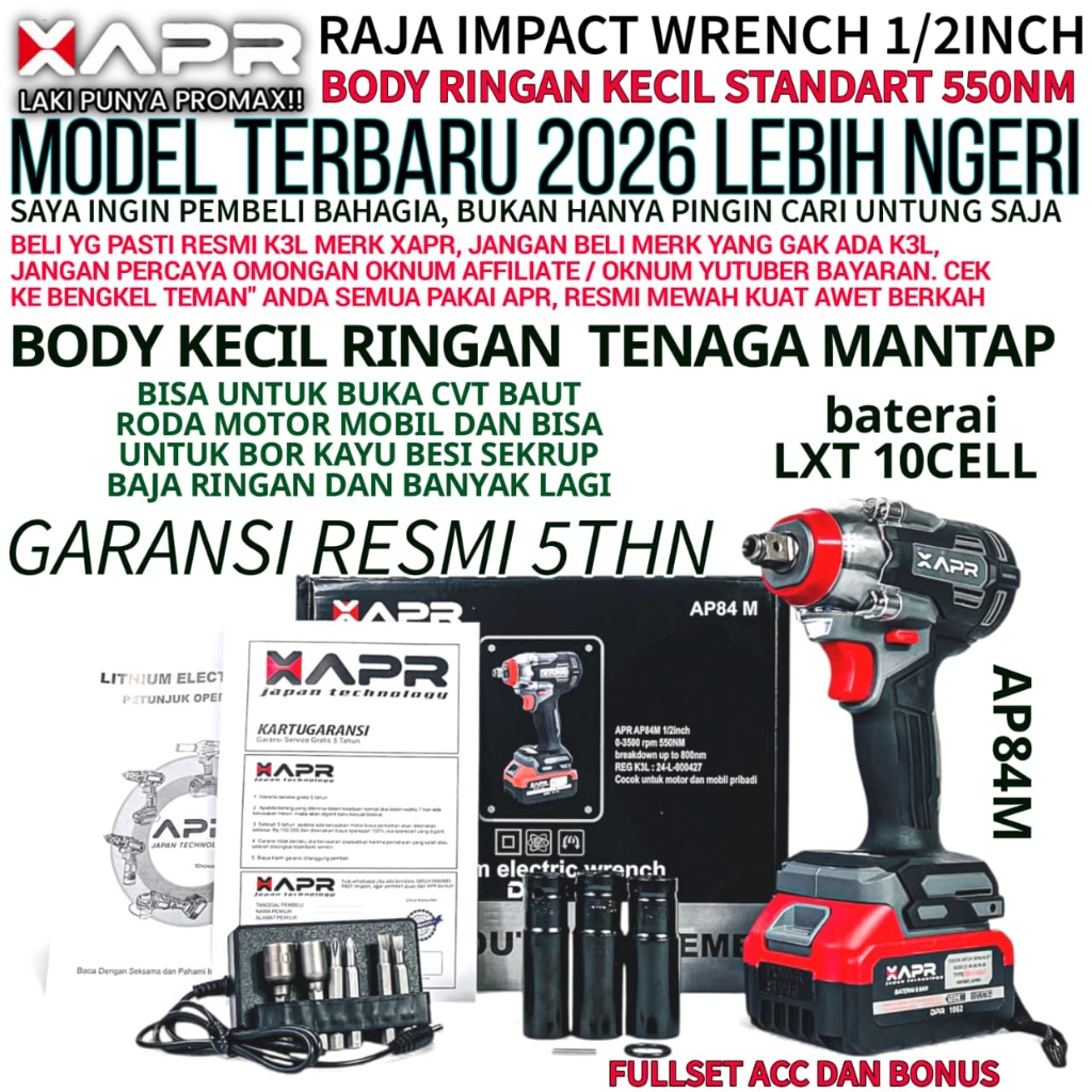 Jual Impact Wrench APR JAPAN Bor Pembuka Baut Cordless AP84+ 350NM UP ...