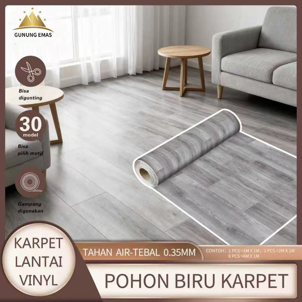 GUNUNG EMAS-Vinyl Lantai Tebal 0,35mm (Dijual per 0,5 meter.), Anti Air & Anti Gores, Cocok Ruang Tamu/Kamar
