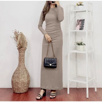 Orina Dres Knit Premium Long Dres Wanita Lengan Panjang Pres Body Long Dres Korean