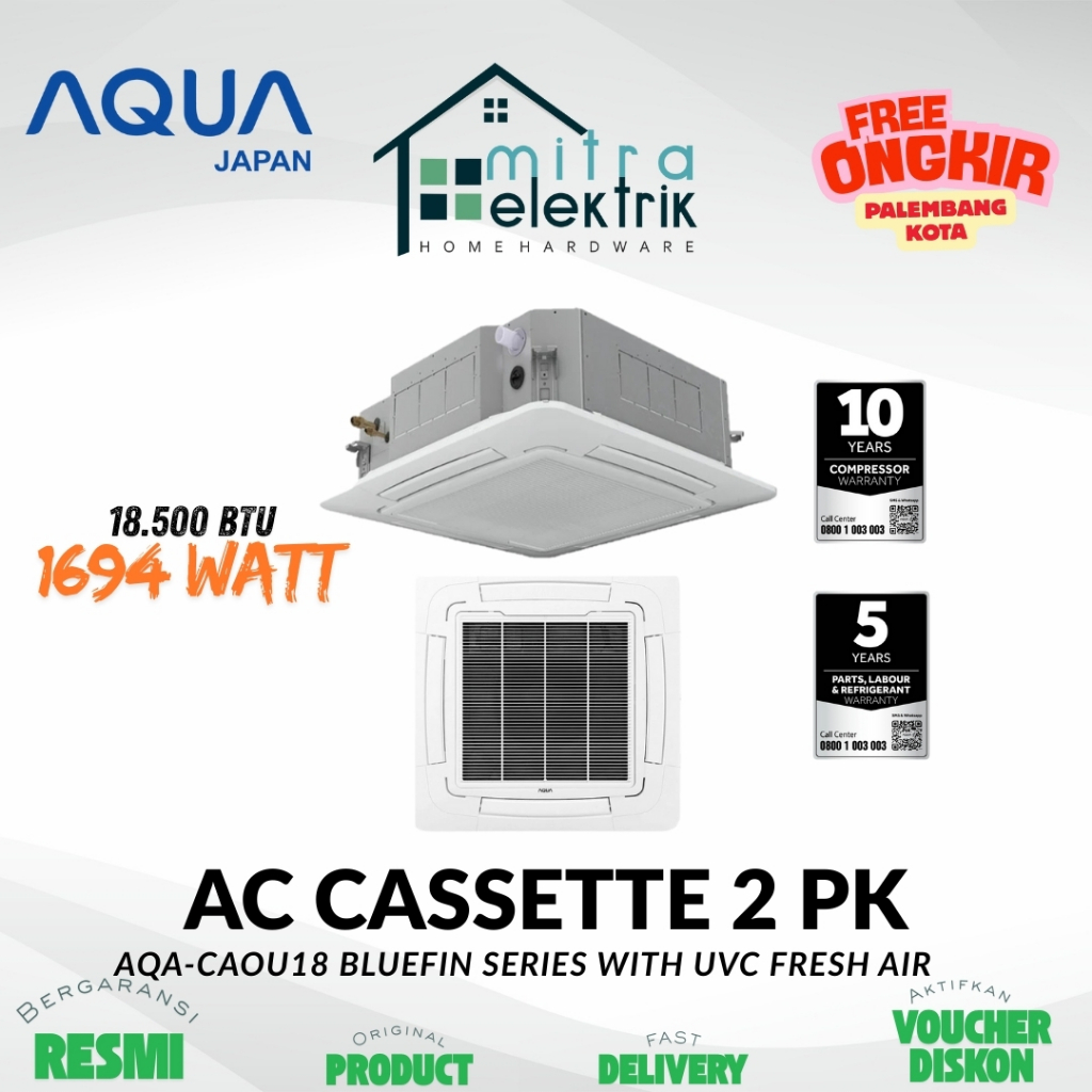Jual AC AQUA AQA-CAOU18 Cassette 2 PK 1 Phase BlueFin With UVC Fresh ...