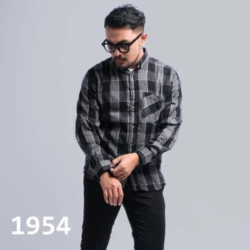 DGM Kemeja Flanel Pria Lengan Panjang Biru Garis Abu Kemeja Pria Flanel Pria Kemeja Panjang 001