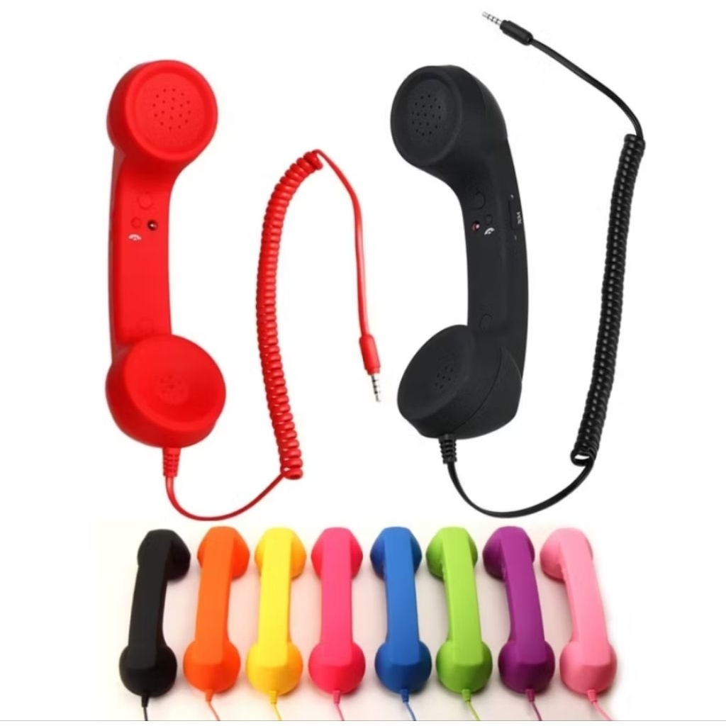 headphone gagang telepon retro warna merah unik