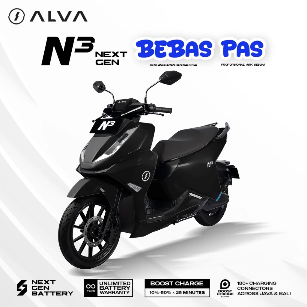 Dashboard LCD dan ruang penyimpanan praktis motor listrik ALVA N3 NEXT GEN