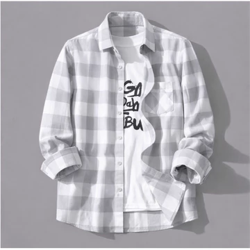 Kemeja Flanel Pria Wanita Tartan Kotak Oversized Kotak Abu