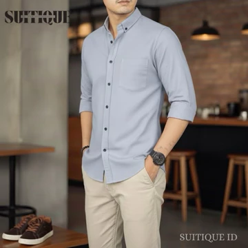 Suitique ID Kemeja Lengan Panjang Pria Cotton Pique Anti Kusut Beige Nouveau Cream Formal Casual