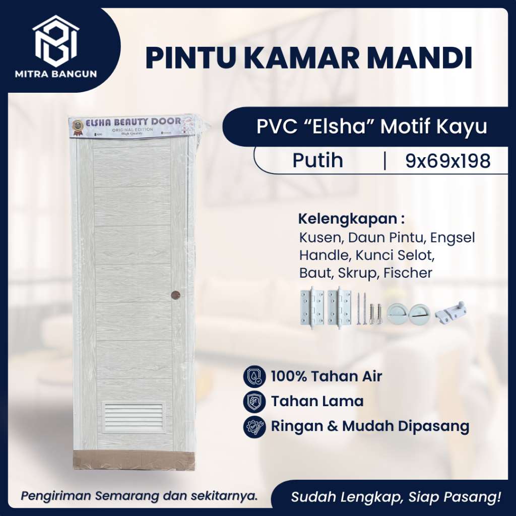 PINTU KAMAR MANDI TOILET PVC MOTIF KAYU + HANDLE PINTU + KUSEN (kirim SELURUH INDONESIA) | Pintu WC Murah