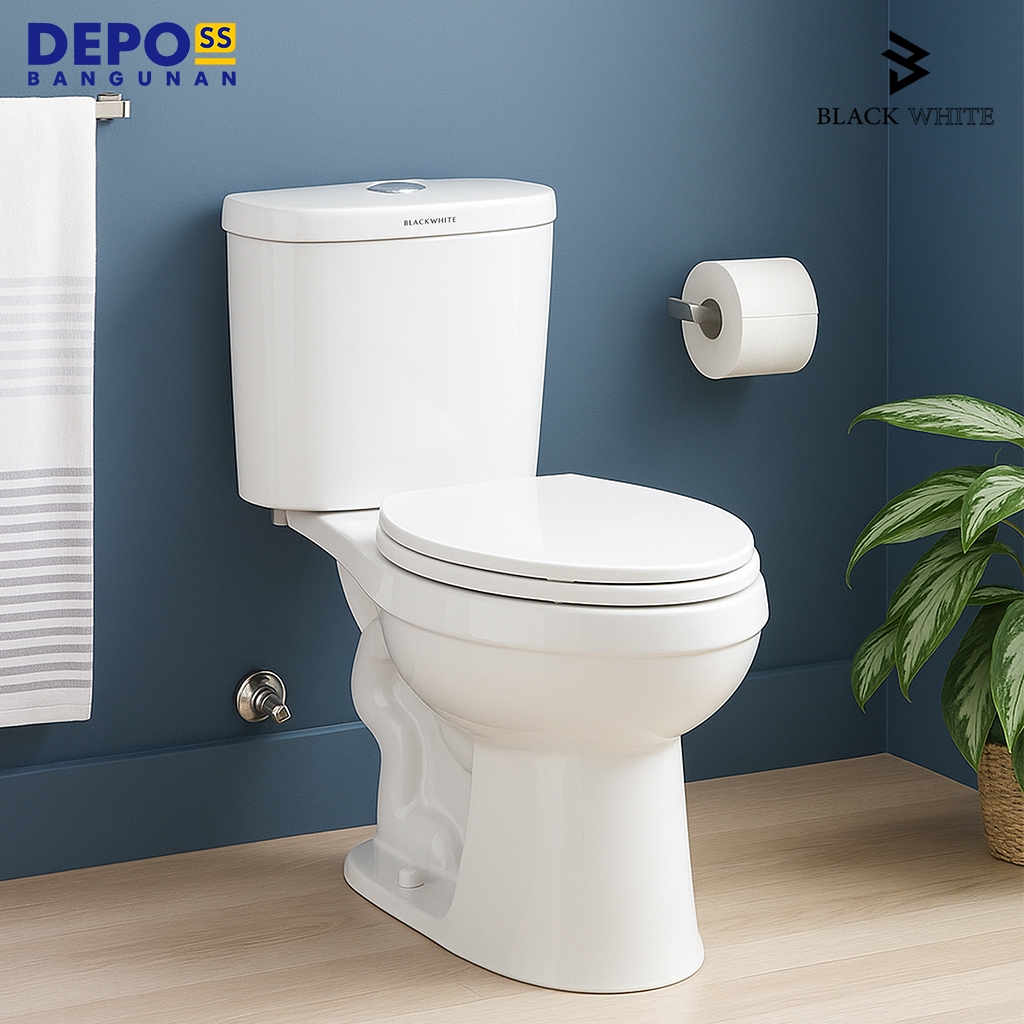 Blackwhite Kloset Closet Toilet WC Duduk Seiketsu Two Piece Bowl Dual Flush S-Trap 30 cm Soft Close Seat & Cover