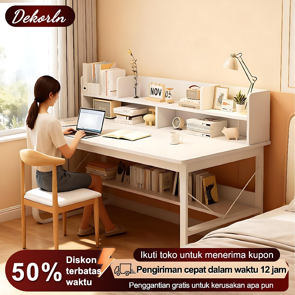 Jual DK Meja Belajar Meja Kerja Minimalis dengan Rak Bawah & Rak Atas ...