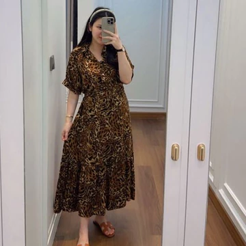 Delivia Midi Dress Zebra Rayon Armoure Premium 5110 11 12Casual Midi Dress Wanita Katun Motif