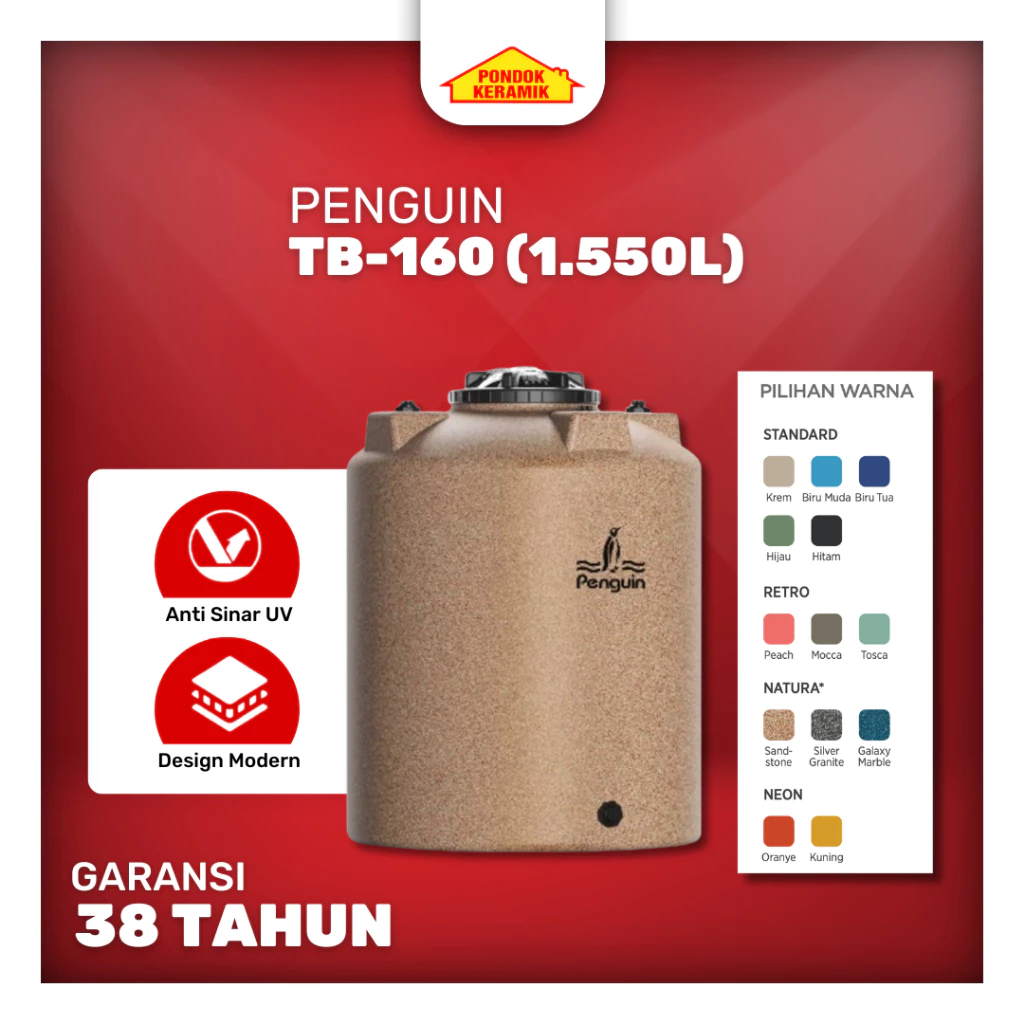 Penguin Tangki Air TB 160 Kapasitas 1550 Liter General Tank Berbagai Warna