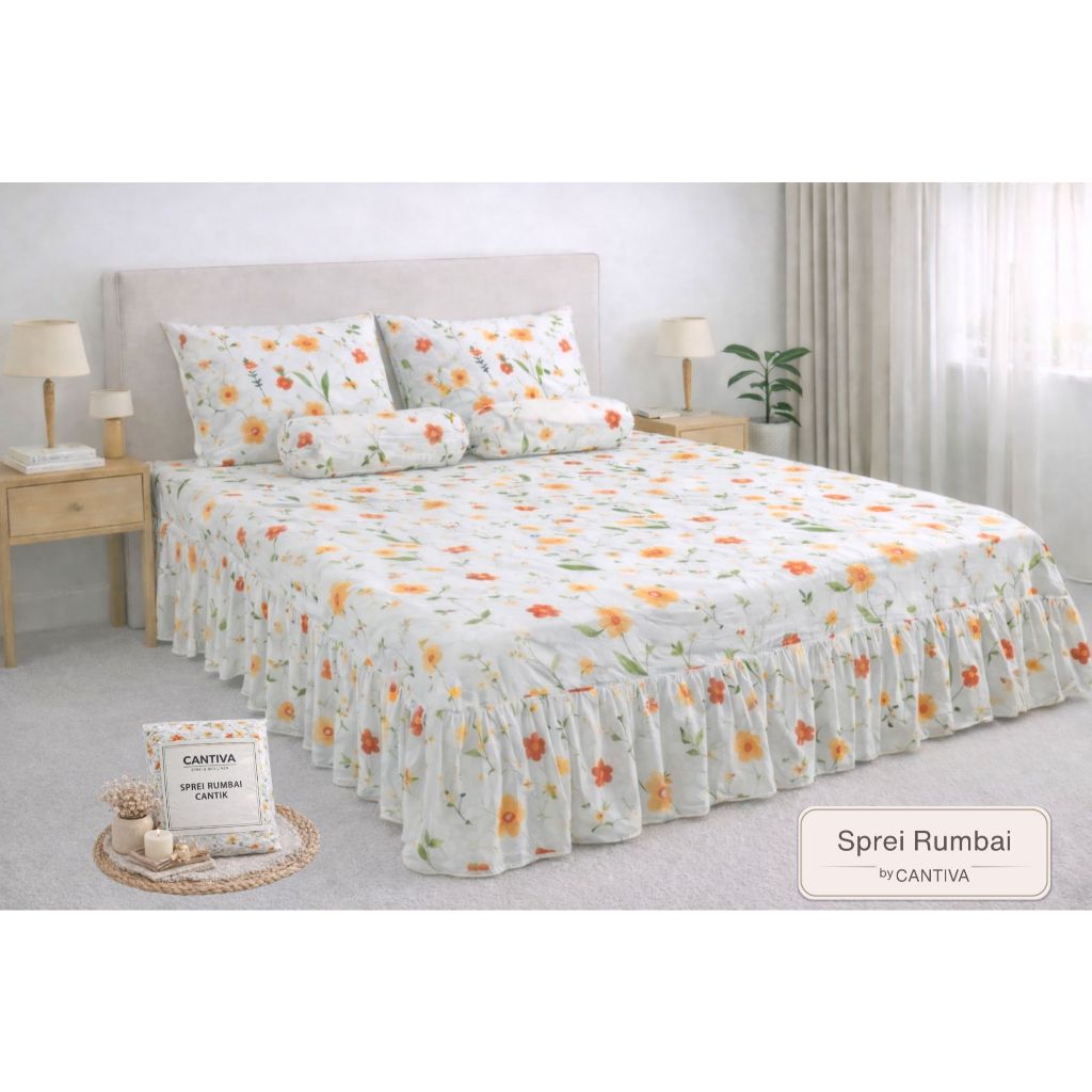Sprei Rumbai Premium Ukuran 180x200 & 160x200 / Seprai Rempel 2 Sarung Bantal Gu - foto 2