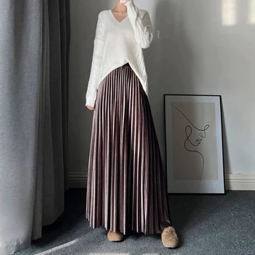 Rok Plisket Bludru Panjang Dewasa Premium Import