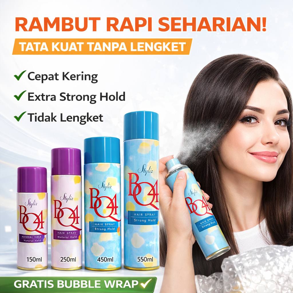 Jual BQ4 Hair Spray Rambut Salon Sanggul Tahan Lama | Shopee Indonesia