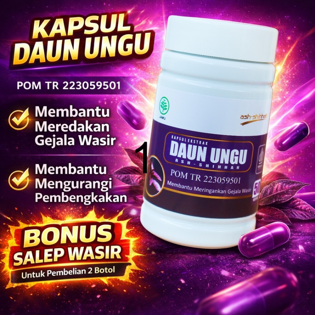 Ash Shihhah Kapsul Daun Ungu 50 Kapsul – Herbal Ambeien Alami – Membantu Meringankan Gejala Wasir – BPOM