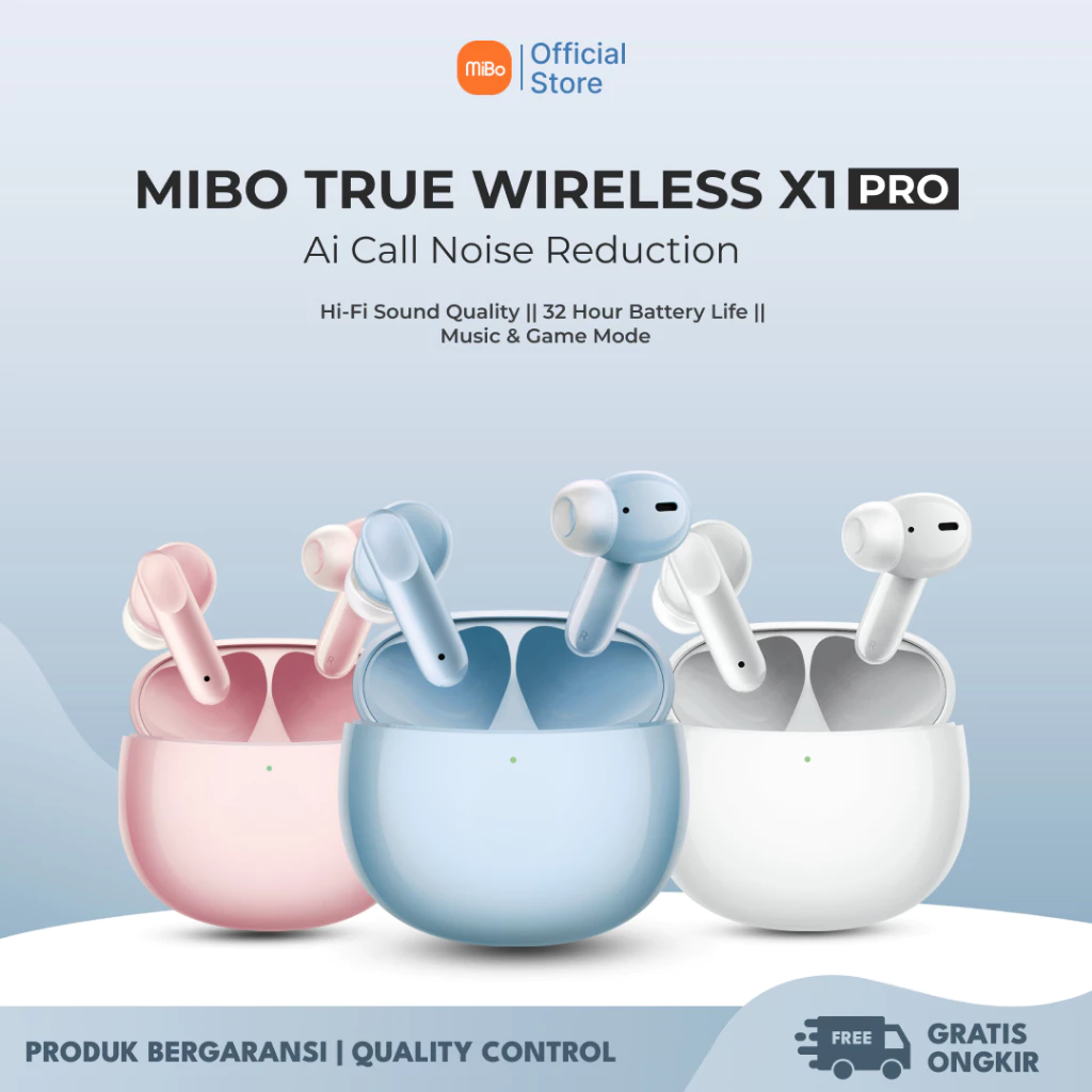 MiBo Airluxe X1 Pro TWS - Bluetooth 5.3 | ANC | Hi-Fi Sound | Game Mode | 32 Jam | Garansi 1 Tahun