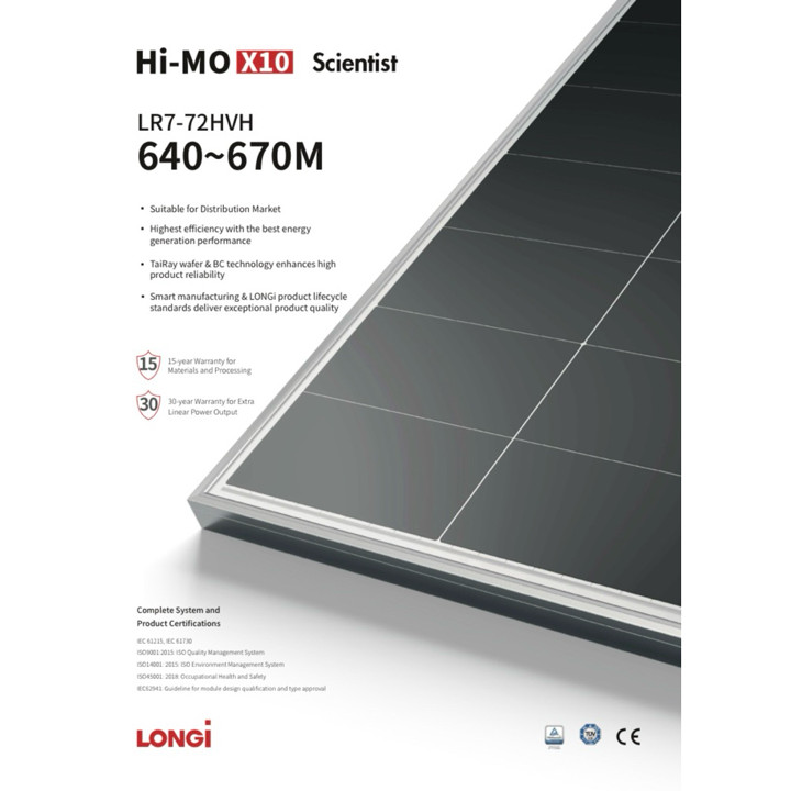 Paket 4 PCS Panel Surya LONGI Hi-Mo X 10 Scientist LR7-72HVH 640~ 670 M(650 WP +