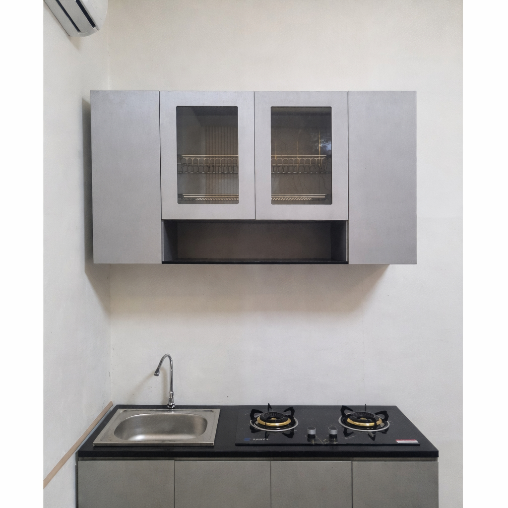 Kitchen Set Atas 140 Black And Silver Grey (FREE ONGKIR JAWA DAN BALI)