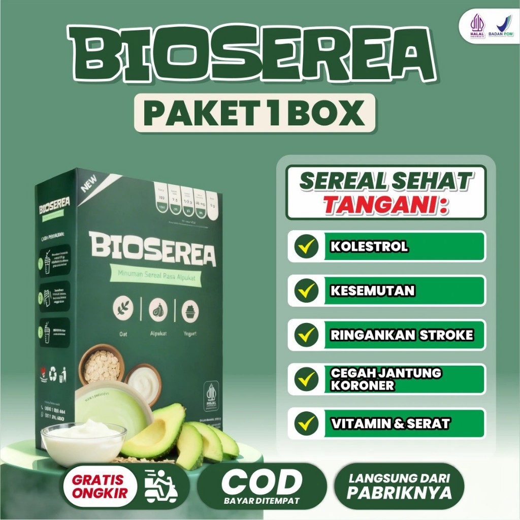 BIOSEREA - BABAT HABIS KOLESTEROL TINGGI SECARA ALAMI - SEREAL KOLESTEROL SUSU KAMBING, OAT, ALPUKAT DAN YOGHURT BANTU ATASI KOLESTEROL DAN HIPERTENSI