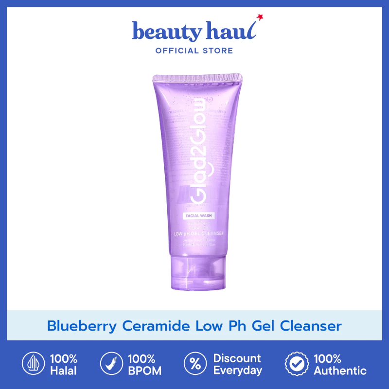 GLAD2GLOW Blueberry Ceramide Low Ph Gel Cleanser - Glad2glow Gentle Cleanser Low Ph, Facial Wash untuk Kulit Sensitif, Sabun Muka Hydrating untuk Melembabkan Kulit Wajah