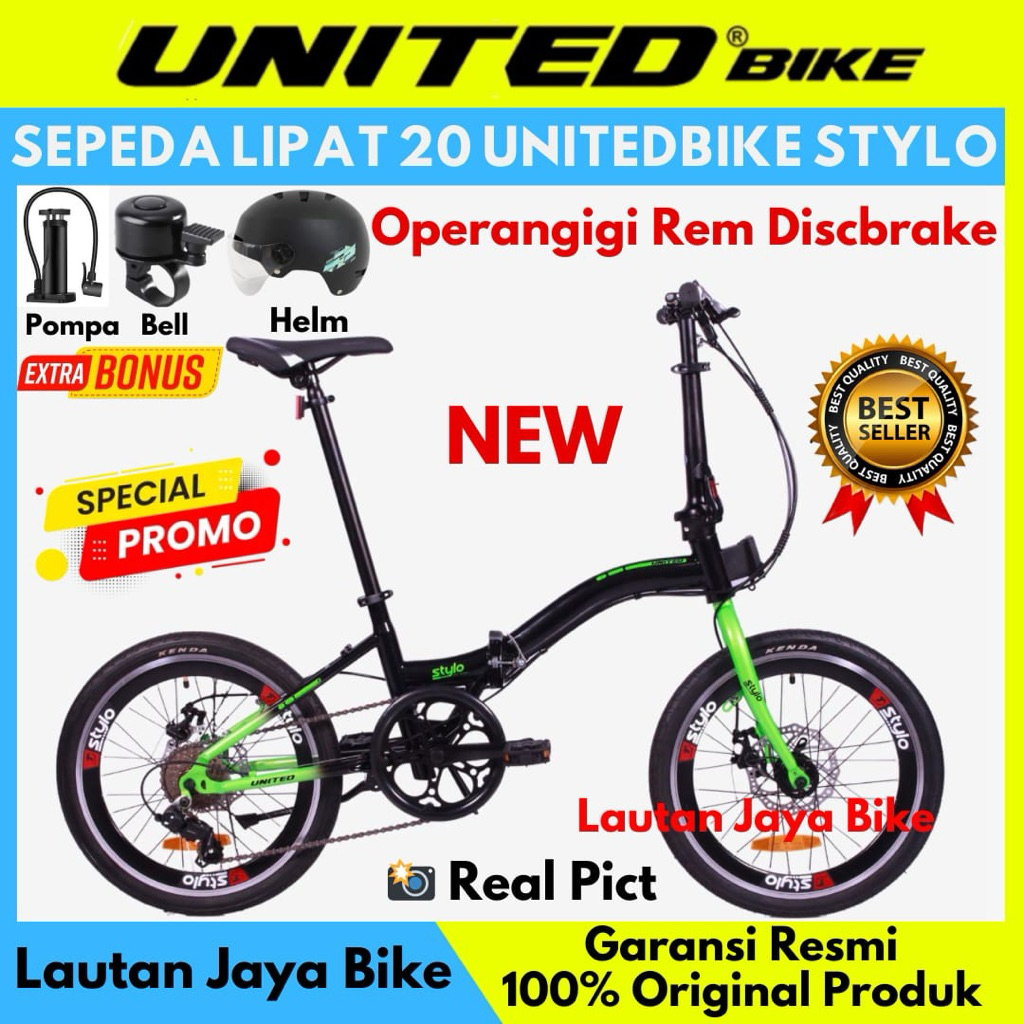 Sepeda Lipat 20 United Stylo Rem Discbrake Garansi Frame 5 tahun