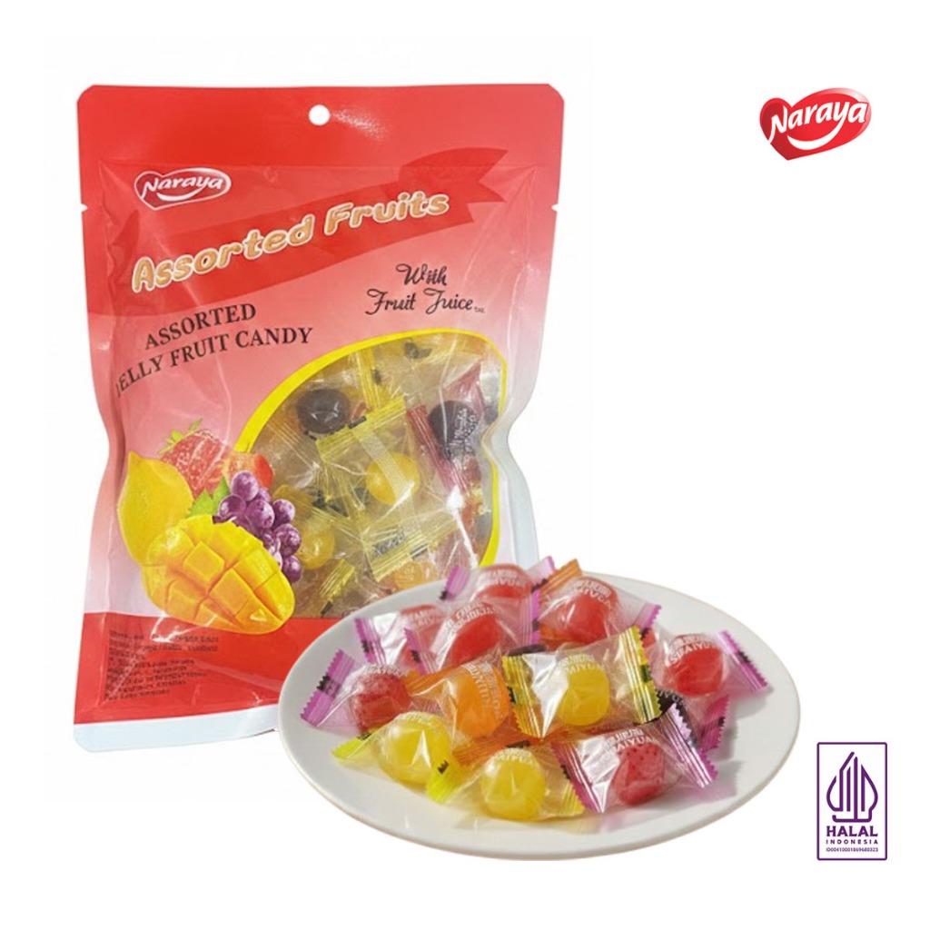 Jual Permen Naraya Assorted Jelly Fruity Candy Halal 200 Gram - Permen ...