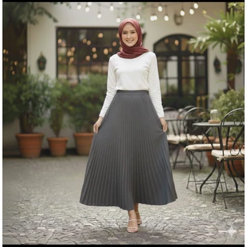 Rok Plisket Wanita RANIA Kantong Kancing Premium Allsize Fit L–XXL Rok Panjang A Line Adem