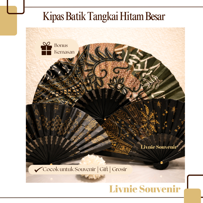 ( Isi 50 Pcs ) Souvenir Kipas Batik Gagang Hitam