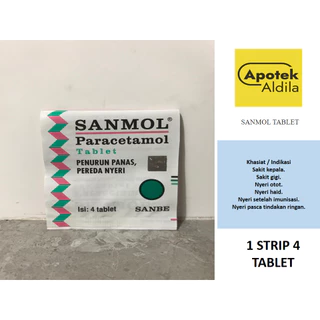 SANMOL TAB 500 MG PERSTRIP ISI 4 TABLET UNTUK ANTI NYERI DAN DEMAM