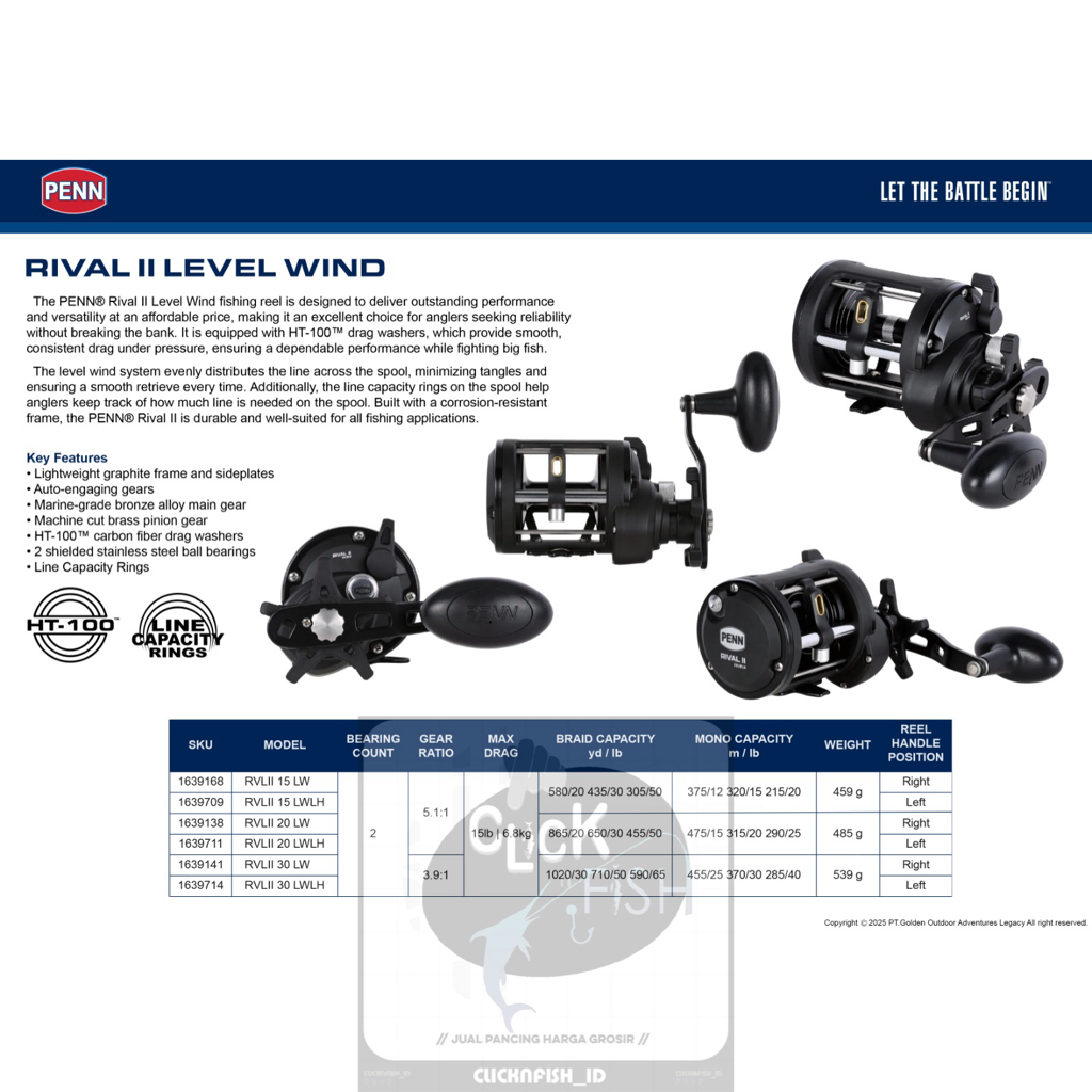 Jual Reel OH Jigging Trolling PENN RIVAL II 15 20 30 LWLH Gulungan ...