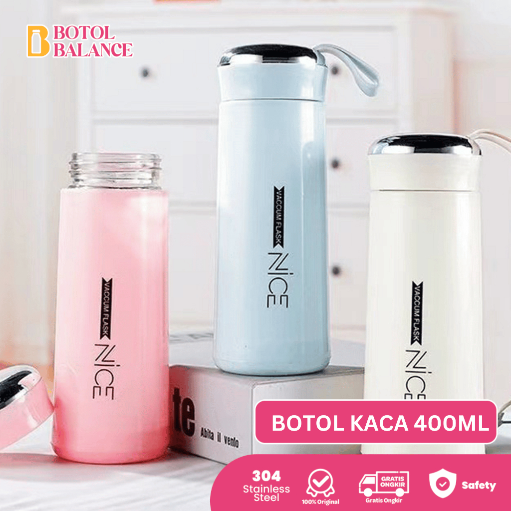 Jual Botol Kaca NICE Botol Air Minum Kaca Ramping Gantungan 400ml Anti ...