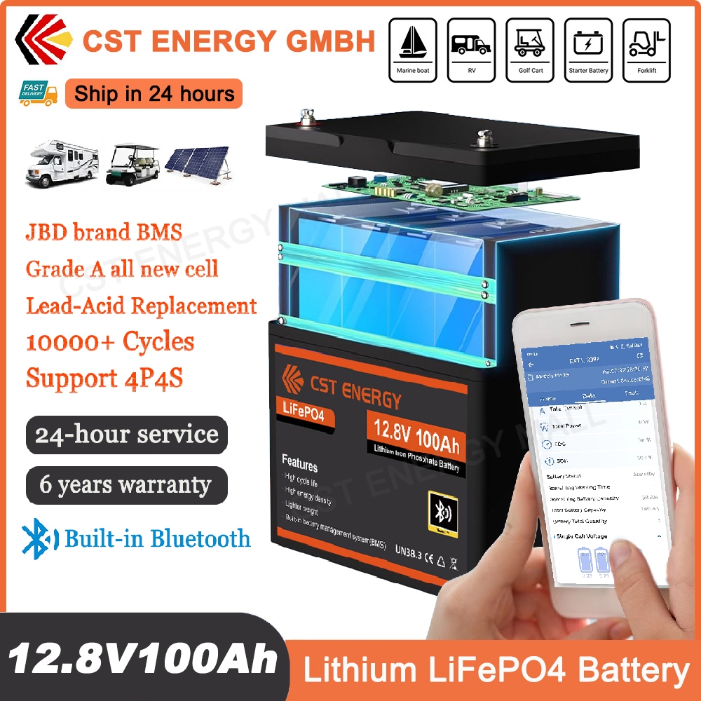 CST ENERGY 12V 100Ah baterai lifepo4 BMS rechargeable baterai lithium Garansi 6 tahun