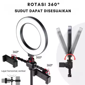 Ring Light 16cm Tripod 2 Holder Mini Beauty Stand HP Untuk Live Stream Video Make Up