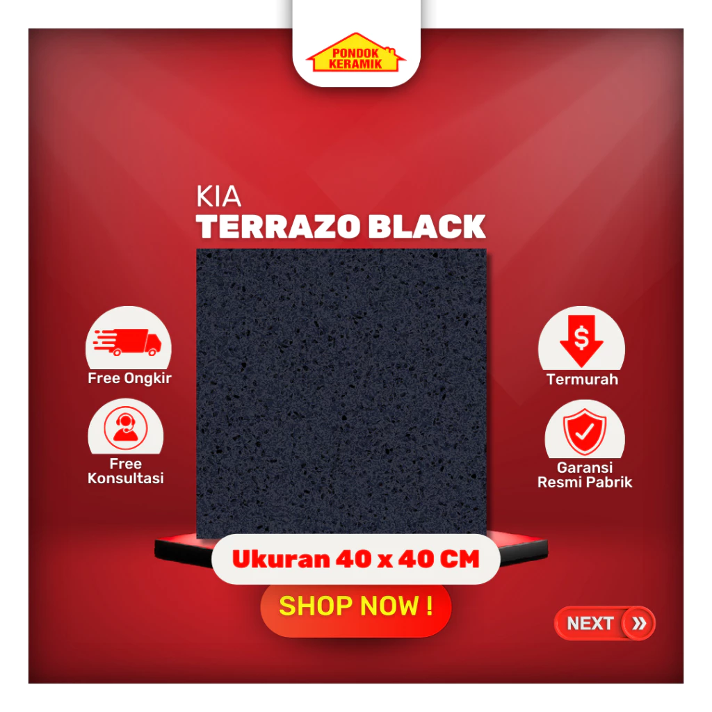 Keramik Lantai KIA 40x40 Terrazo Black Matt Kasar Keramik Kamar Mandi Keramik Teras