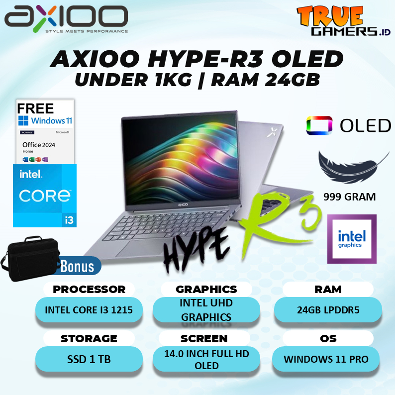 Jual Laptop Axioo Hype R3 OLED i3 1215 RAM 24GB SSD 1TB Windwos 11 ...