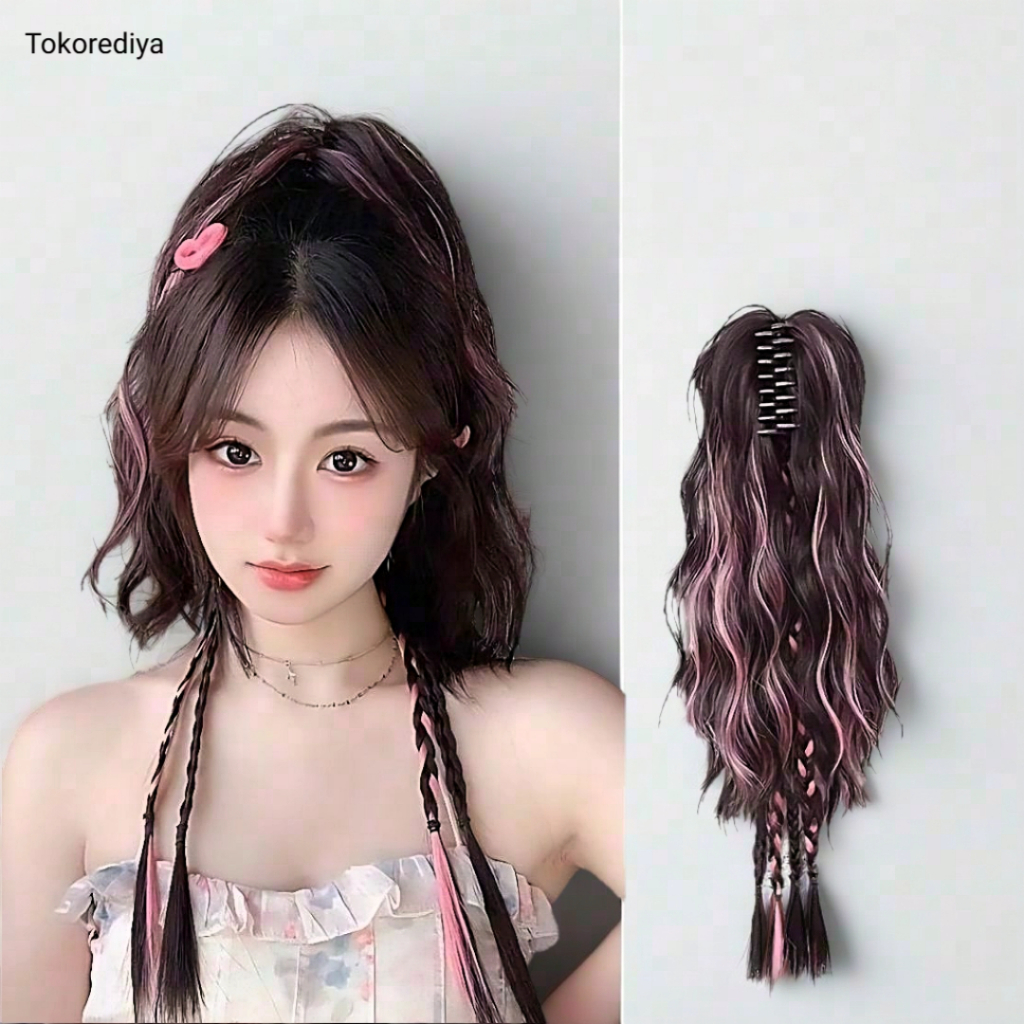 Jual Hair Clip Wig Extension Ponytail Ombre Kepang Rambut Palsu Anti ...