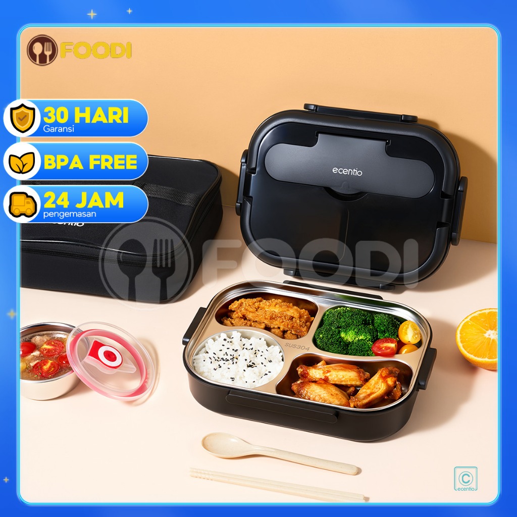 Jual [2pcs set] ecentio lunch box stainless /Kotak Makan 4 Sekat Tahan ...