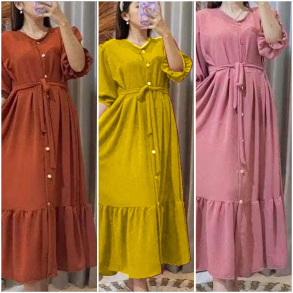 Jual Paket Isi 3 Pcs Daster Mahalini Midi Dress Manis Kancing Rempel Flowy  Variasi Tangan Balon A-Line | Shopee Indonesia