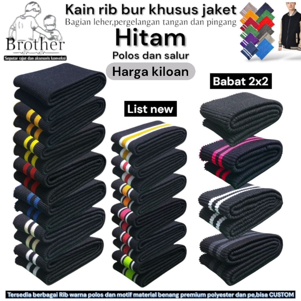 Jual KAIN RIB BUR PREMIUM HITAM POLOS DAN SALUR KILOAN TERMURAH RIB 1X1 ...
