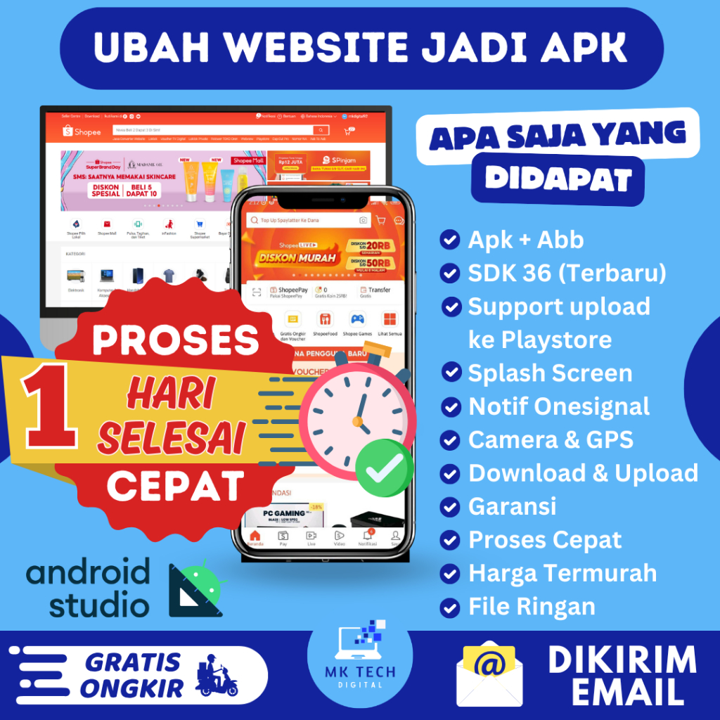 Jasa Ubah Website/HTML Menjadi APK WEBVIEW  + UPDATE - Siap Upload Playstore - Termurah