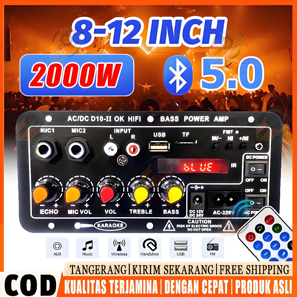 Jual [Redy Stok, COD] D10 II 2000W Bluetooth Amplifier Board Karaoke 8 ...
