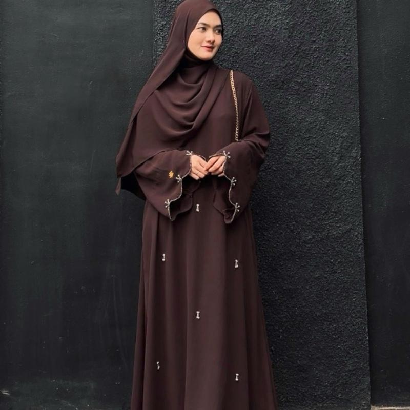 Yasmen abaya dress bahan marbela anti uv aplikasi payet mutiara abaya umroh anti uv simple mewah elegant