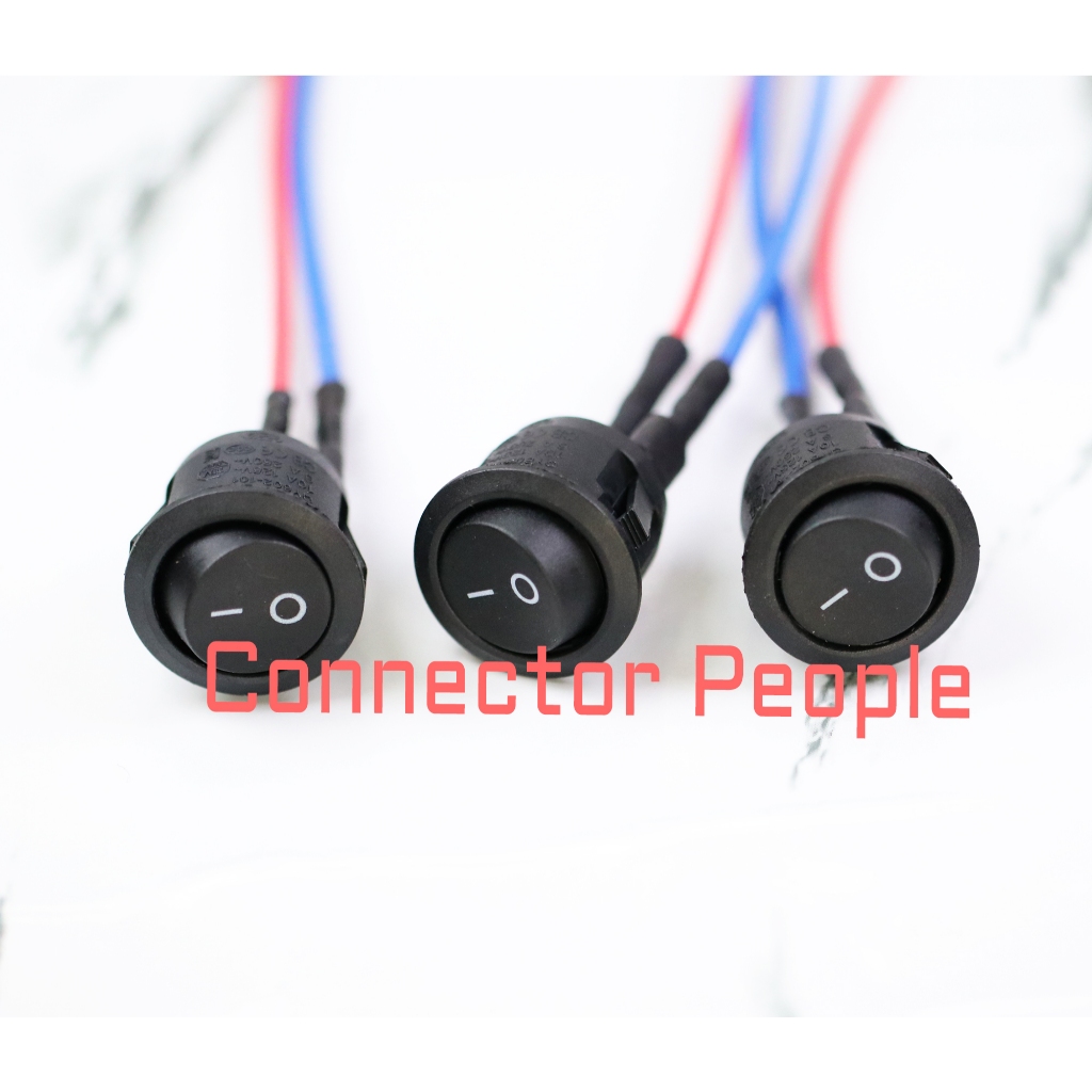 Jual PNP Saklar Rocker Bulat Bulet ON OFF Hitam 2 Pin kaki + Kabel ...