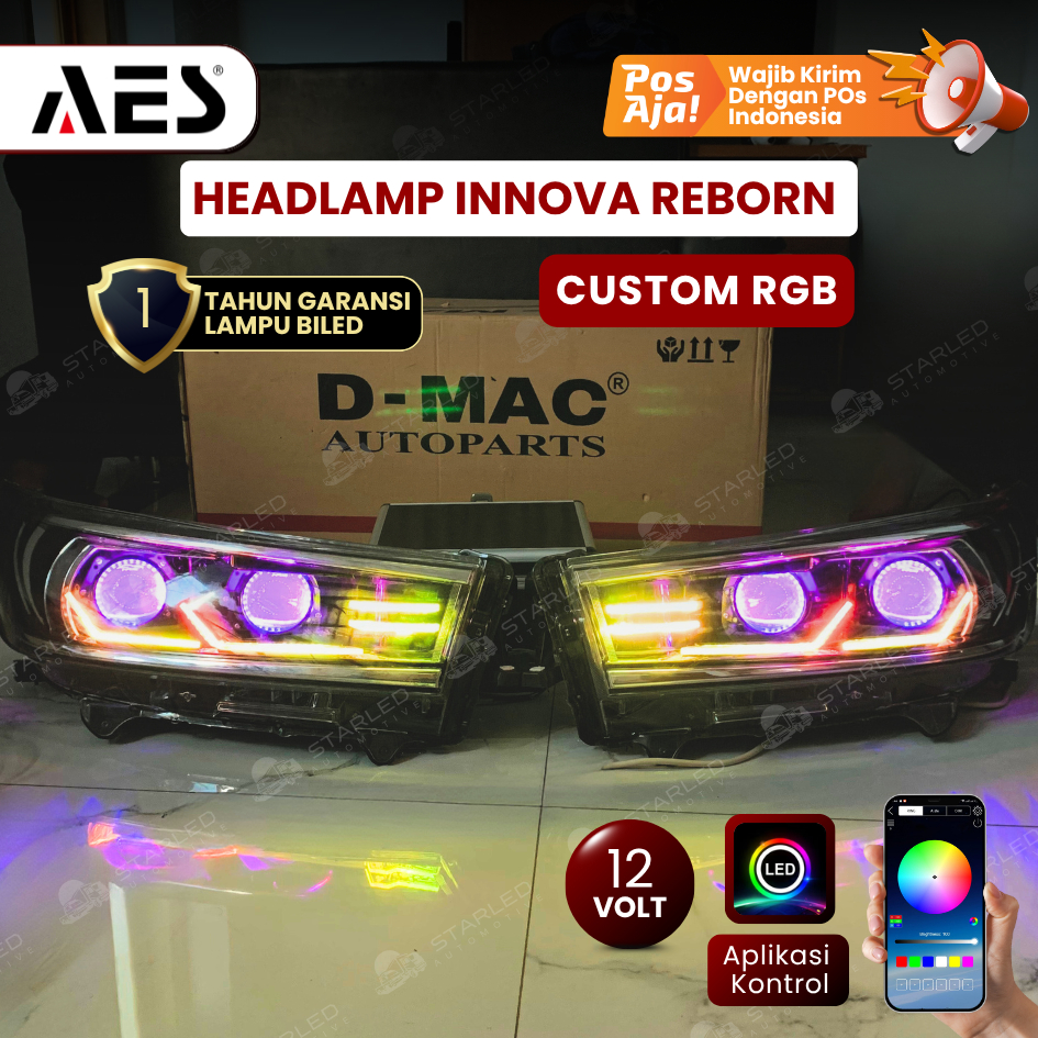 Jual Headlamp Innova Reborn Set Biled AES atau I-FUN 12V Custom Slim ...