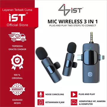 IST 3 IN 1 Mic Wireless Clip On 2 Microphone Wireless Clip On Noise Reduction Mikrofon Konten